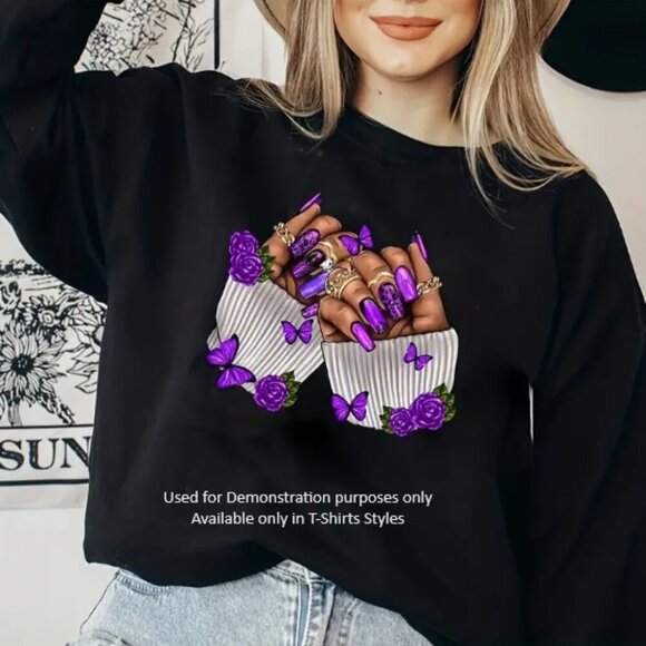 "Fashion Girls Nails with Roses and Butterflies" - Custom T-Shirts Made to Order - Picture 1 of 5